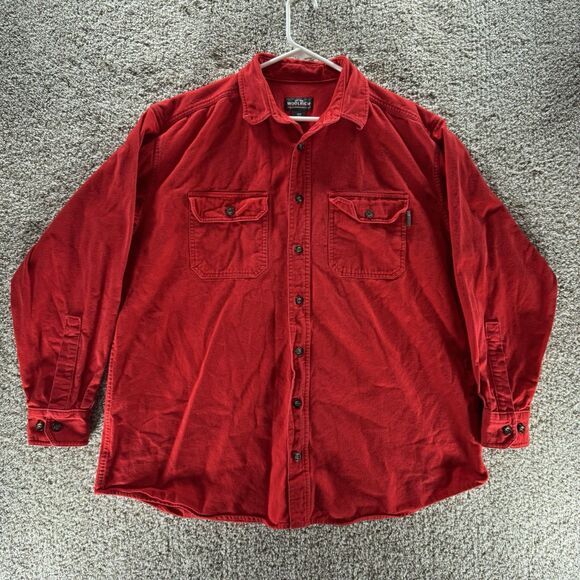 Woolrich Shacket Mens XLT Red Heavyweight Shirt Long Sleeves Cotton Blend Adult